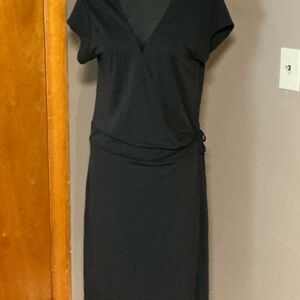 GAP Black Wrap Midi Dress Size XL Tie Waist Short Sleeve Classic Minimal